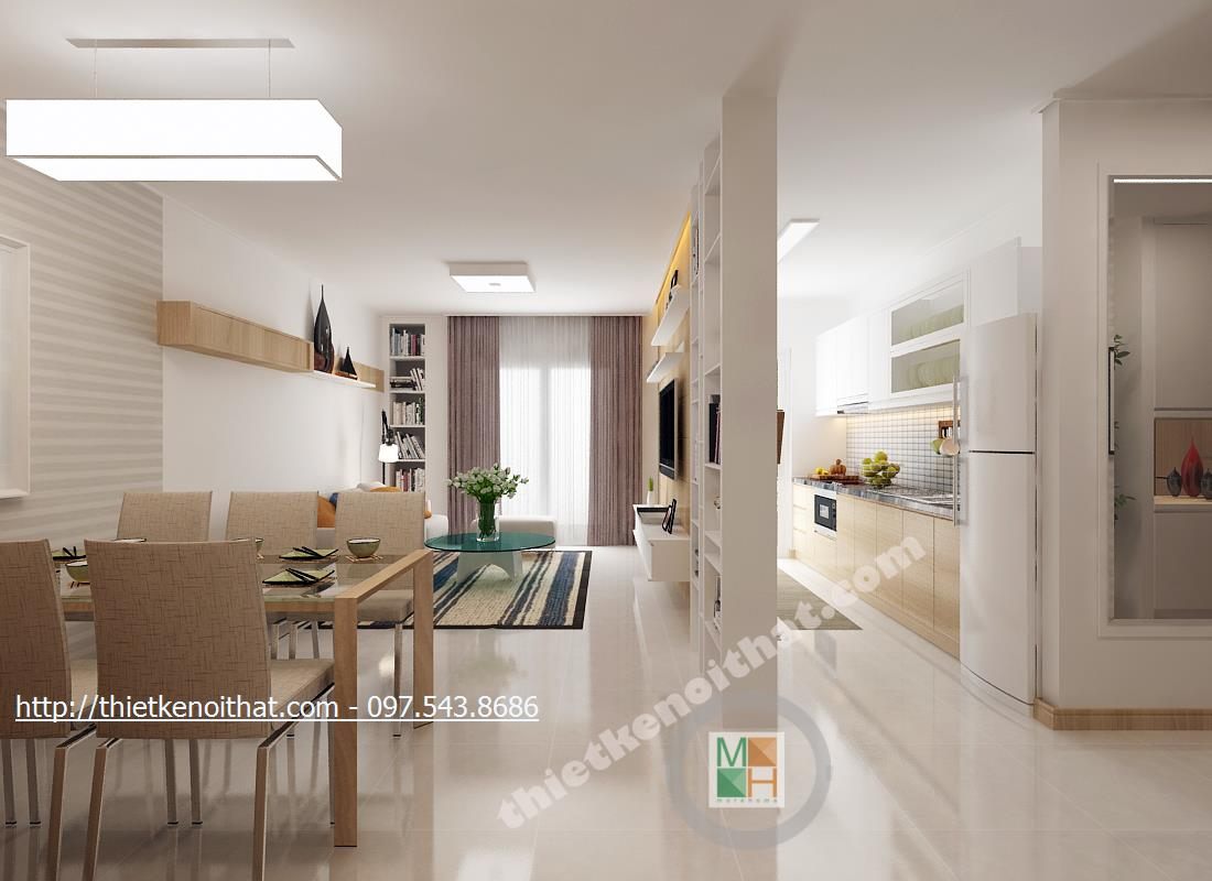 Thiết kế nội thất phòng bếp chung cư cao cấp Golden Palace căn hộ mẫu B3 Nam Từ Liêm Hà Nội